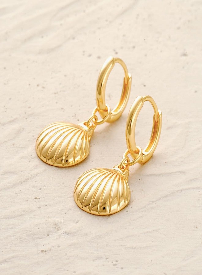 MYEARS Women Clam Shell Earrings Gold Huggie Hoop Dangle Drop 14K Gold Plated Small Simple Hypoallergenic Everyday Summer Boho Beach Jewelry - Image 5